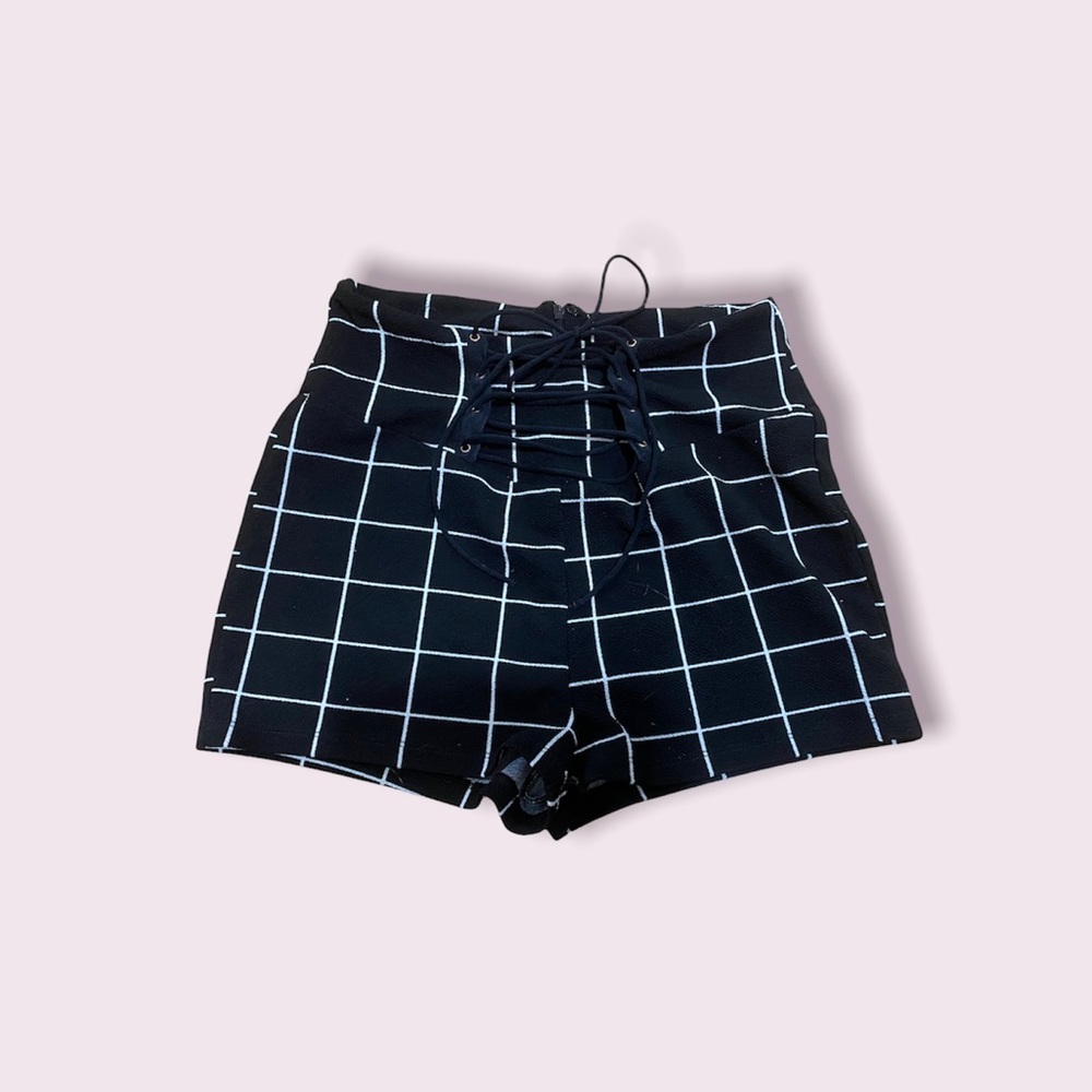 Black and White lace up mini shorts